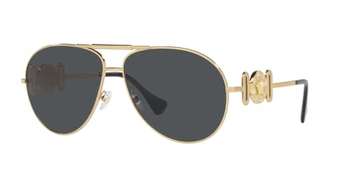 Versace Unisex Sunglasses Gold Frame, Dark Grey Lenses, 65MM