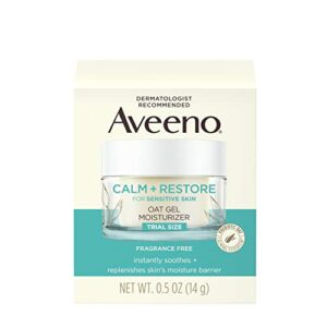 aveeno calm + restore oat gel facial moisturizer for sensitive skin, lightweight gel cream face moisturizer with prebiotic oat & feverfew, hypoallergenic, fragrance- & paraben-free, 0.5 oz (pack of 5)
