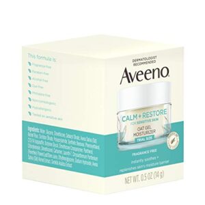 Aveeno Calm + Restore Oat Gel Facial Moisturizer for Sensitive Skin, Lightweight Gel Cream Face Moisturizer with Prebiotic Oat & Feverfew, Hypoallergenic, Fragrance- & Paraben-Free, 0.5 oz (Pack of 5)