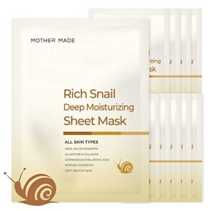 mother made korean face mask 10 sheets with snail collagen vitamin c & d | hydrating sheet masks | anti-aging anti-wrinkle korean skincare facial treatment | snail secretion filtrate 10,000ppm