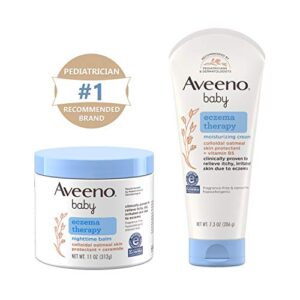 aveeno baby eczema therapy nighttime moisturizing balm with colloidal oatmeal & ceramide, 11 oz and eczema therapy moisturizing cream, natural colloidal oatmeal & vitamin b5, 7.3 oz