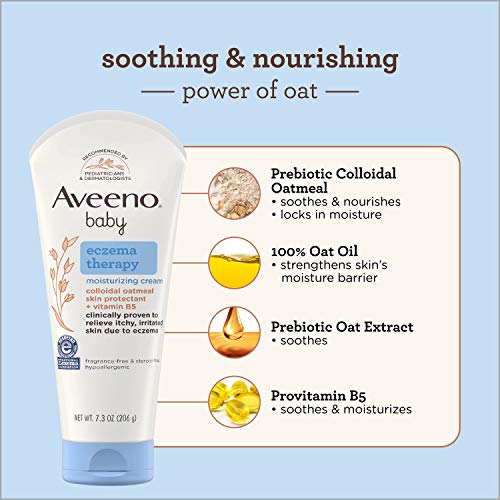 Aveeno Baby Eczema Therapy Nighttime Moisturizing Balm with Colloidal Oatmeal & Ceramide, 11 oz and Eczema Therapy Moisturizing Cream, Natural Colloidal Oatmeal & Vitamin B5, 7.3 oz