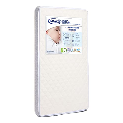 Graco Ultra 2-in-1 Premium Dual-Sided Crib & Toddler Mattress – GREENGUARD Gold Certified, CertiPUR-US Certified Foam Core, Ultra-Soft 100% Machine-Washable Zip-Off Mattress Cover, 2-Sided Mattress