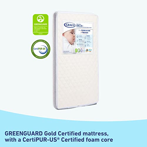 Graco Ultra 2-in-1 Premium Dual-Sided Crib & Toddler Mattress – GREENGUARD Gold Certified, CertiPUR-US Certified Foam Core, Ultra-Soft 100% Machine-Washable Zip-Off Mattress Cover, 2-Sided Mattress