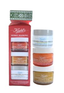 kiehl’s merry masking trio holiday gift set:: turmeric & cranberry seed energizing radiance mask, calendula petal-infused calming mask, and rare earth deep pore cleansing mask