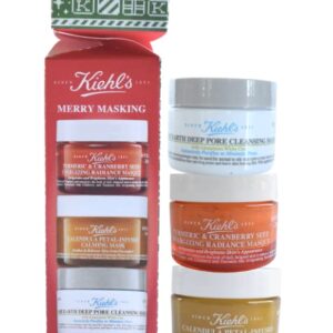 Kiehl's Merry Masking Trio Holiday Gift Set:: Turmeric & Cranberry Seed Energizing Radiance Mask, Calendula Petal-Infused Calming Mask, and Rare Earth Deep Pore Cleansing Mask