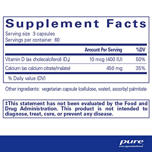 Pure Encapsulations Calcium with Vitamin D3 | Dietary Supplement to Support Bone, Colon, and Cardiovascular Health* | 180 Capsules