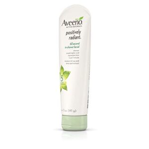 Aveeno Positively Radiant 60 Second In-Shower Facial Cleanser, Brightening Mask With Moisture-Rich Soy, Lemon Peel Extract, Glycolic Acid, and Kaolin Clay, 5 oz