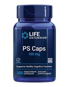 life extension ps caps 100mg – phosphatidylserine supplement for brain health – healthy cognitive function, memory, focus, concentration support – non-gmo, gluten-free, vegetarian – 100 capsules