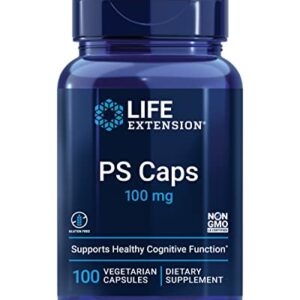 Life Extension PS Caps 100mg - Phosphatidylserine Supplement for Brain health - Healthy Cognitive Function, Memory, Focus, Concentration Support - Non-GMO, Gluten-Free, Vegetarian - 100 Capsules