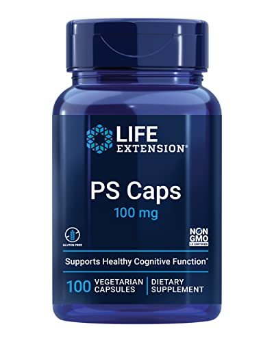 Life Extension PS Caps 100mg - Phosphatidylserine Supplement for Brain health - Healthy Cognitive Function, Memory, Focus, Concentration Support - Non-GMO, Gluten-Free, Vegetarian - 100 Capsules