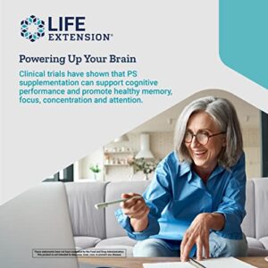 Life Extension PS Caps 100mg - Phosphatidylserine Supplement for Brain health - Healthy Cognitive Function, Memory, Focus, Concentration Support - Non-GMO, Gluten-Free, Vegetarian - 100 Capsules