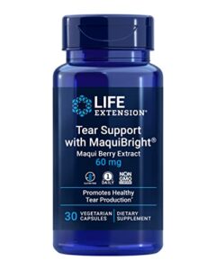 life extension tear support with maquibright 60mg – maqui berry extract eye health supplement for dry eyes – tear production formula – non-gmo, gluten-free, vegetarian – 30 capsules