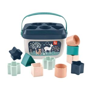 fisher-price stacking toy baby’s first blocks set of 10 shapes for sorting play ages 6+ months, navy fawn