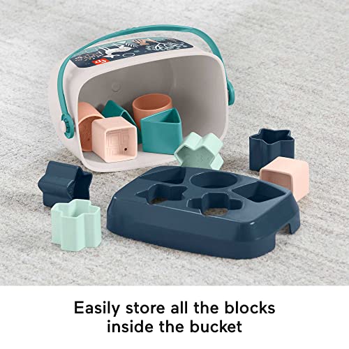 Fisher-Price Stacking Toy Baby’S First Blocks Set Of 10 Shapes For Sorting Play Ages 6+ Months, Navy Fawn