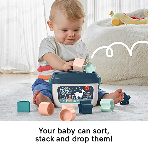 Fisher-Price Stacking Toy Baby’S First Blocks Set Of 10 Shapes For Sorting Play Ages 6+ Months, Navy Fawn