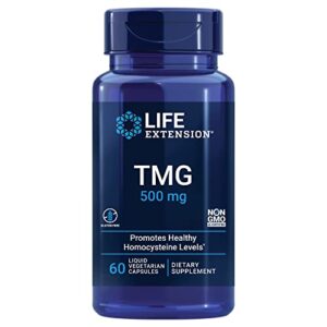 life extension tmg 500 mg – trimethylglycine – for healthy homocysteine levels – gluten-free, non-gmo – 60 liquid vegetarian capsules