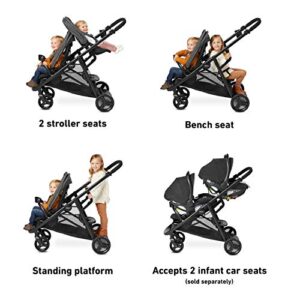 Graco Ready2Grow LX 2.0 Double Stroller Features Bench Seat and Standing Platform Options, Clark