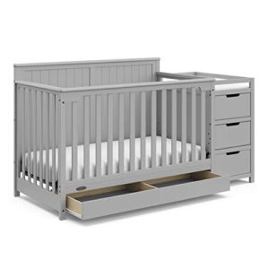 graco hadley 5-in-1 convertible crib and changer with drawer (pebble gray) – crib and changing table combo with drawer, includes changing pad, converts to toddler bed, daybed and full-size bed