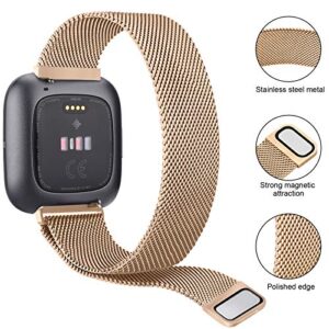 Meliya Metal Bands for Fitbit Versa 2 & Fitbit Versa & Versa Lite & Versa SE Bands, Stainless Steel Magnetic Lock Replacement Wristbands for Women Men Small Large (Small, Rose Gold)