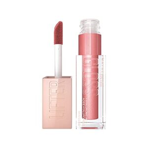 maybelline lifter gloss, hydrating lip gloss with hyaluronic acid, high shine for plumper looking lips, moon, nude pink, 0.18 ounce