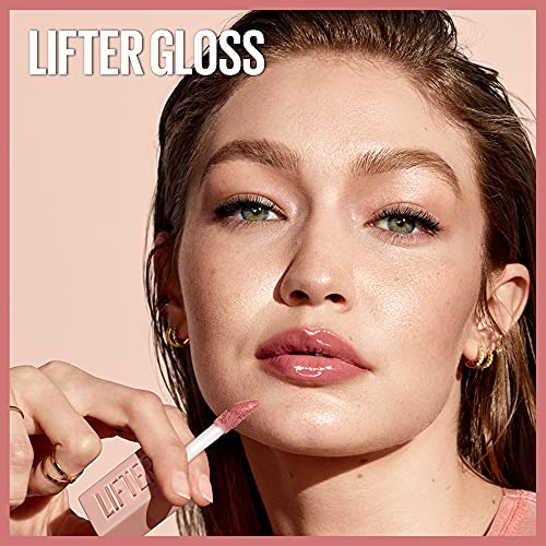 Maybelline Lifter Gloss, Hydrating Lip Gloss with Hyaluronic Acid, High Shine for Plumper Looking Lips, Moon, Nude Pink, 0.18 Ounce