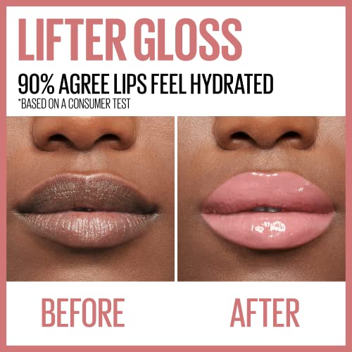 Maybelline Lifter Gloss, Hydrating Lip Gloss with Hyaluronic Acid, High Shine for Plumper Looking Lips, Moon, Nude Pink, 0.18 Ounce