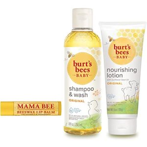 Burt's Bees Baby & Mom Gift Set Joyful Moments with 3 Gentle Skin and Hair Care Products: Baby Shampoo and Wash, Baby Lotion, and Moms Bees Beeswax Natural Lip Balm