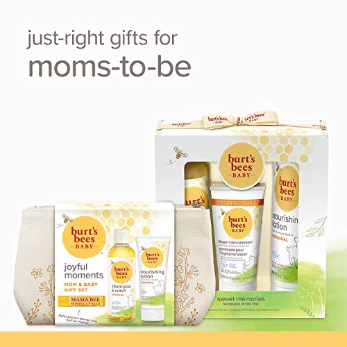 Burt's Bees Baby & Mom Gift Set Joyful Moments with 3 Gentle Skin and Hair Care Products: Baby Shampoo and Wash, Baby Lotion, and Moms Bees Beeswax Natural Lip Balm