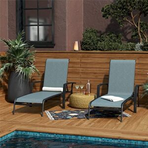 cosco outdoor adjustable aluminum chaise lounge patio furniture set, 2-pack, black and blue
