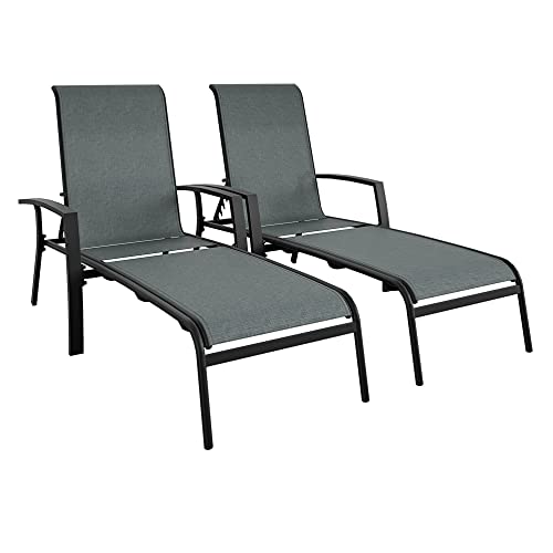 Cosco Outdoor Adjustable Aluminum Chaise Lounge Patio Furniture Set, 2-Pack, Black and Blue