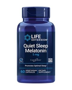 life extension quiet sleep melatonin – 5mg of melatonin supplement with vitamin c, b6, b12, calcium, magnesium and inositol for restful & healthy sleep – non-gmo, gluten-free, vegetarian – 60 capsules