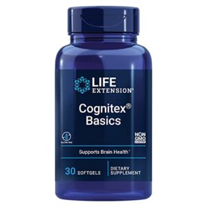 life extension cognitex basics – brain health supplement – for memory, focus, attention, cognitive performance and inflammatory response – non-gmo, gluten-free – 30 softgels