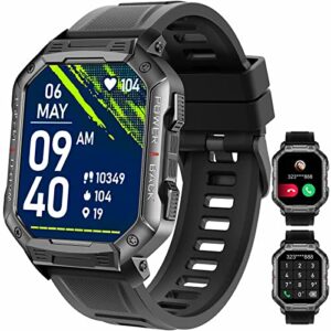 smart watch – military smart watches for men, bluetooth(answer/make call) 1.83″ tactical smartwatch for android phones iphone fitness tracker,outdoor waterproof watch heart rate blood pressure monitor