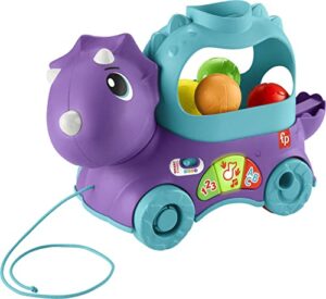 fisher-price toddler learning toy poppin’ triceratops dinosaur pull-along ball popper with smart stages for ages 1+ years