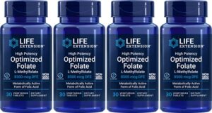 life extension high potency optimized folate 8500 mcg dfe, 30 vegetarian tablets (pack of 4)