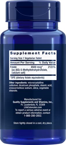 Life Extension High Potency Optimized Folate 8500 mcg DFE, 30 Vegetarian Tablets (Pack of 4)