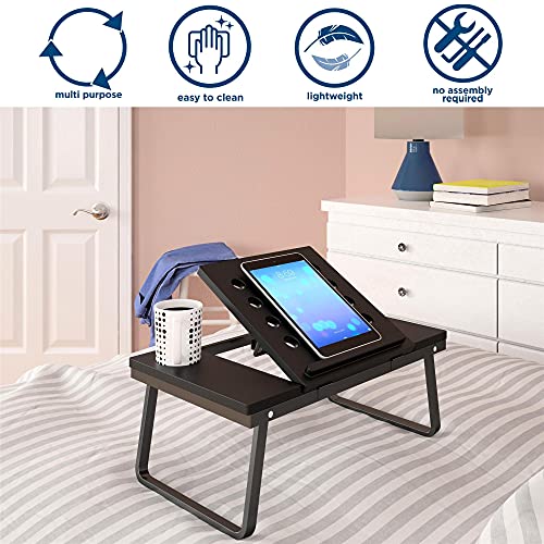 COSCO Folding Laptop, Black w/Cup & Electronic Device Holder, Adjustable & Portable Desk Activity Tray, 1 Pack