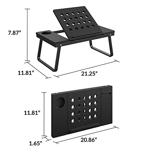 COSCO Folding Laptop, Black w/Cup & Electronic Device Holder, Adjustable & Portable Desk Activity Tray, 1 Pack