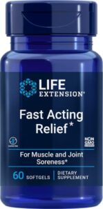 life extension fast acting relief – fast comfort relief, joint, and muscle comfort – contains turmeric, boswellia, black sesame, gluten-free, non-gmo – 60 softgels