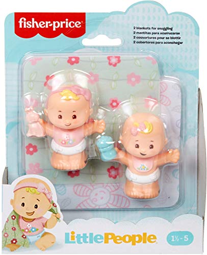 Fisher-Price Little People Snuggle Twins, set of 2 baby figures with 2 soft blanket accessories for toddlers and preschool kids ages 18 months to 5 years