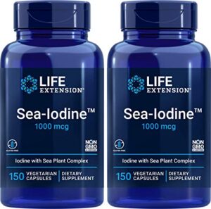 life extension sea iodine 1000 mcg, 150 veg caps (pack of 2) – natural iodine supplement from kelp and bladderwack