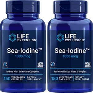 Life Extension Sea Iodine 1000 mcg, 150 Veg Caps (Pack of 2) - Natural Iodine Supplement from Kelp and Bladderwack