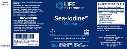 Life Extension Sea Iodine 1000 mcg, 150 Veg Caps (Pack of 2) - Natural Iodine Supplement from Kelp and Bladderwack