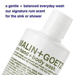 Malin + Goetz Rum Hand + Body Wash — cleansing, purifying, hydrating women and men’s , all skin types, dry, sensitive. No stripping or irritation. Cruelty-free and vegan 16 Fl oz