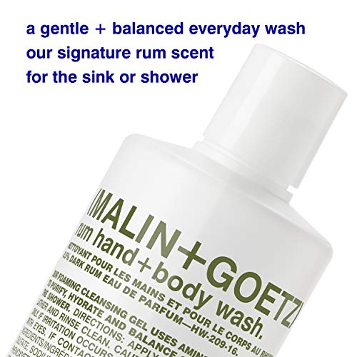 Malin + Goetz Rum Hand + Body Wash — cleansing, purifying, hydrating women and men’s , all skin types, dry, sensitive. No stripping or irritation. Cruelty-free and vegan 16 Fl oz