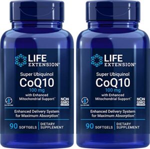 life extension coq10 super ubiquinol 100mg 90 count (pack of 2) with enhanced mitochondrial support