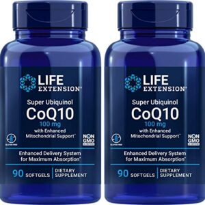 Life Extension COQ10 Super Ubiquinol 100mg 90 Count (Pack of 2) with Enhanced Mitochondrial Support