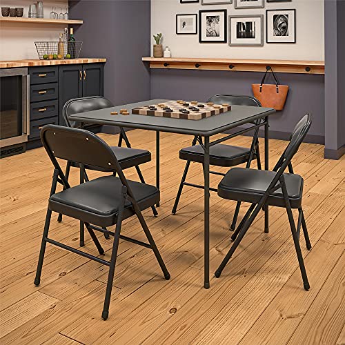 CoscoProducts COSCO Essentials Vinyl Padded Seat & Back Folding Chair, Double Braced, 4 Pack, Black