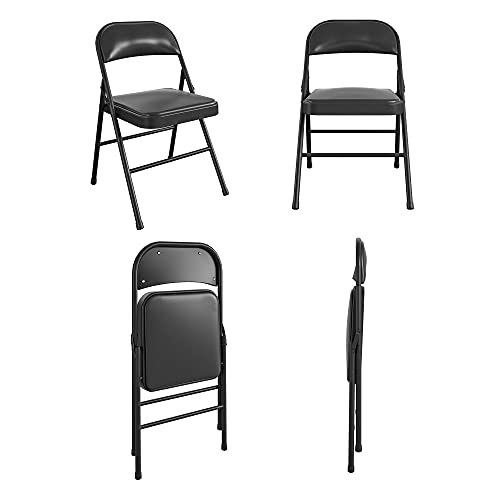 CoscoProducts COSCO Essentials Vinyl Padded Seat & Back Folding Chair, Double Braced, 4 Pack, Black